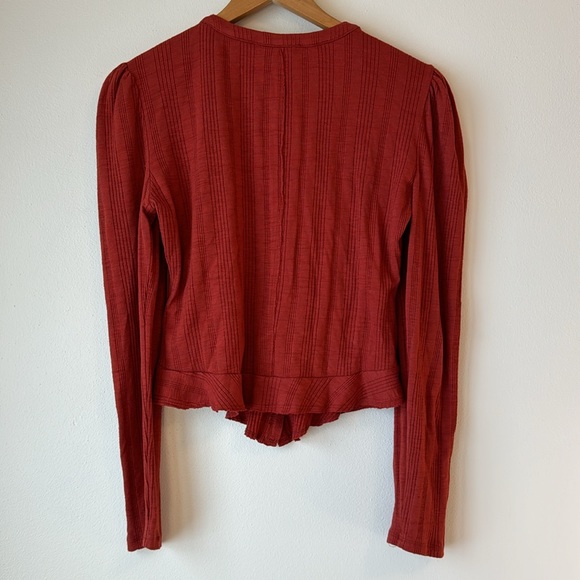 Pilcro Anthropologie Red Button Down Puff Sleeve Ribbed Knit Cardigan Top Sz S - Picture 5 of 14